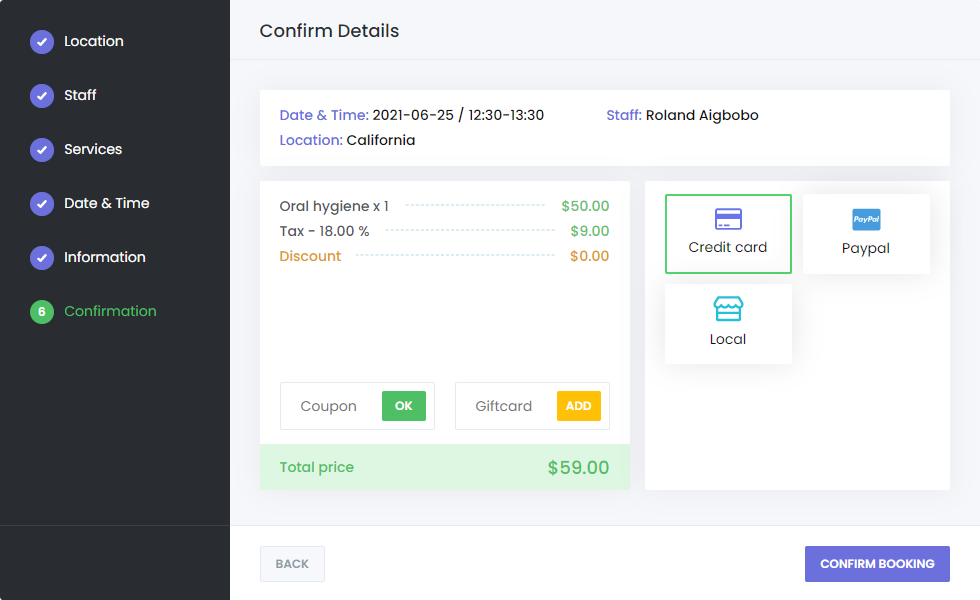 BOOK-G Appointment Booking Software with Taxes feature.